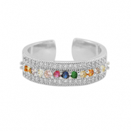 M&eacute;tal TQ laiton bague zirconium Argent&eacute;-multicolore