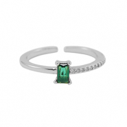 M&eacute;tal TQ laiton bague zirconium Argent&eacute;-vert