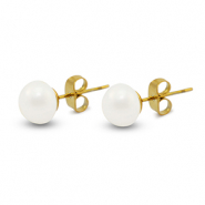 Boucles d'oreilles / puces en acier Inox perles 8mm Dóre-blanc perle