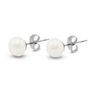 Boucles d'oreilles / puces en acier Inox perles 8mm Argenté-blanc perle