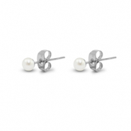 Boucles d'oreilles / puces en acier Inox perles 4mm Argenté-blanc perle