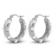 Boucles d'oreilles en acier Inox imitations perles Argent&eacute;