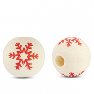 Perles en bois rond 16mm flocon de neige Natural-rouge