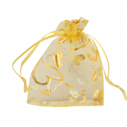 Sachet à bijoux en organza 9x12cm coeur Jaune-doré