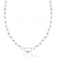 Colliers en acier Inox cha&icirc;ne maille fermoir ovale Argent&eacute;