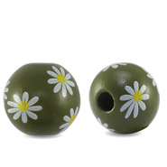 Perles en bois rond 16mm fleur Olive verte