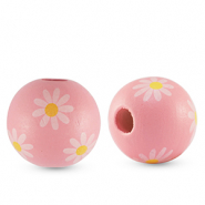 Perles en bois rond 16mm fleur Rose clair