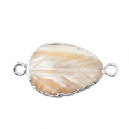 Perles d'eau douce connecteur feuille Argent&eacute;-taupe
