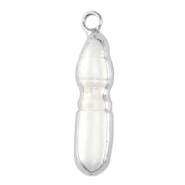 Perles d'eau douce breloque tooth Argent&eacute;-Blanc naturel