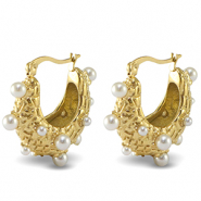 Boucles d'oreilles / puces en acier Inox imitations perles Doré