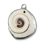 Pendentifs coquillage specials Escargot Blanc cr&egrave;me-argent&eacute;