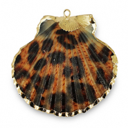 Pendentifs coquillage specials Coquille Saint-Jacques l&eacute;opard Marron cuivre-dor&eacute;
