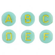 Perles lettres acryliques mélangées Vert turquoise-doré