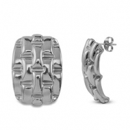 Boucles d'oreilles puces en acier Inox rectangle Argent&eacute;