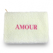 Trousse en peluche "AMOUR" Blanc cass&eacute;-rose