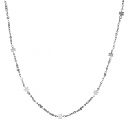 Colliers en acier Inox fleur Argent&eacute;