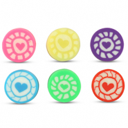 Perles en polym&egrave;re rond coeur Multicolore