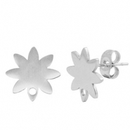 Boucles d'oreilles en acier Inox/puces d’oreilles fleur avec anneau Argenté
