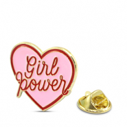 Pins cœur "Girl power" Rose-rouge-doré