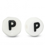 Perles lettres en c&eacute;ramique P Blanc-noir