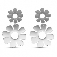 Boucles d'oreilles / puces en acier Inox fleur Argent&eacute;