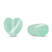 Perles en verre Oeil de chat coeur Turquoise menthe