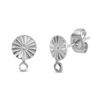 Appr&ecirc;ts en acier Inox boucles d'oreilles / puces d&rsquo;oreilles rond avec anneau Argent&eacute;