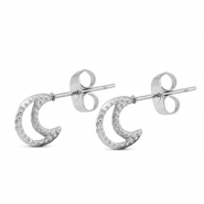 Boucles d'oreilles / puces d&rsquo;oreilles en acier Inox lune Argent&eacute;
