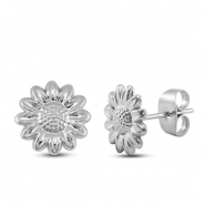 Boucles d'oreilles / puces d&rsquo;oreilles en acier Inox fleur Argent&eacute;