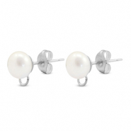 Apprêts en acier Inox boucles d'oreilles / puces d’oreilles Imitation perle avec anneau 8mm Argenté