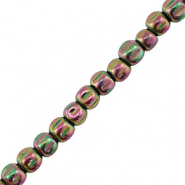 Perles h&eacute;matites carr&eacute; 4mm Rose-vert-AB coating