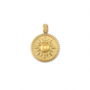 Breloques en acier Inox rond avec soleil Dor&eacute;