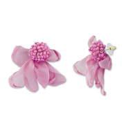 Boucles d'oreilles tendance fleur en mousseline Rose mauve-dor&eacute;