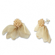 Boucles d'oreilles tendance fleur en mousseline Beige marron-dor&eacute;