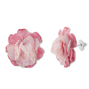 Boucles d'oreilles tendance fleur en mousseline Rose-rose clair-argent&eacute;