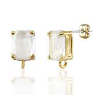 Boucles d’oreilles / puces d’oreilles en verre Crystal Glass avec anneau rectangle Cristal-doré