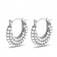 Boucles d'oreilles / puces en acier Inox avec imitations perles Argent&eacute;