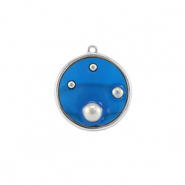 Pendentifs en r&eacute;sine rond avec perles Argent&eacute;-bleu-blanc