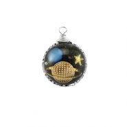 Pendentifs en r&eacute;sine rond galaxie Argent&eacute;-bleu-dor&eacute;-paillet&eacute;