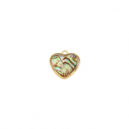 Pendentifs en r&eacute;sine avec imitation de coquille coeur Dor&eacute;-Vert oc&eacute;an