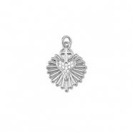 Métal TQ laiton breloques coeur avec croix Argenté