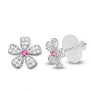 M&eacute;tal TQ laiton boucles d'oreilles / puces d&rsquo;oreilles zirconium fleur Argent&eacute;