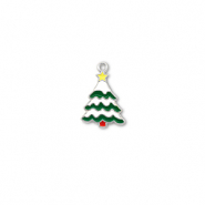Breloques en m&eacute;tal sapin de no&euml;l Argent&eacute;-blanc-vert-jaune