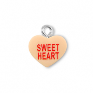 Pendentifs en r&eacute;sine coeur "SWEET HEART" Orange clair-rouge