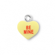 Pendentifs en r&eacute;sine coeur "BE MINE" Jaune clair-rouge