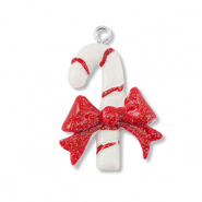 Pendentifs en r&eacute;sine canne &agrave; sucre avec n&oelig;ud Blanc-rouge