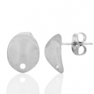 Boucles d'oreilles puces en acier Inox ovale avec anneau Argent&eacute;