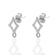 Boucles d'oreilles en acier inox losange Argent&eacute;