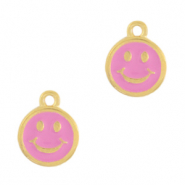 Breloques en m&eacute;tal DQ smiley Dor&eacute;-rose magenta (sans nickel)