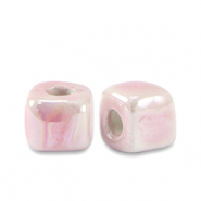 Perles en c&eacute;ramique DQ grecque cube 5mm Rose fleurs